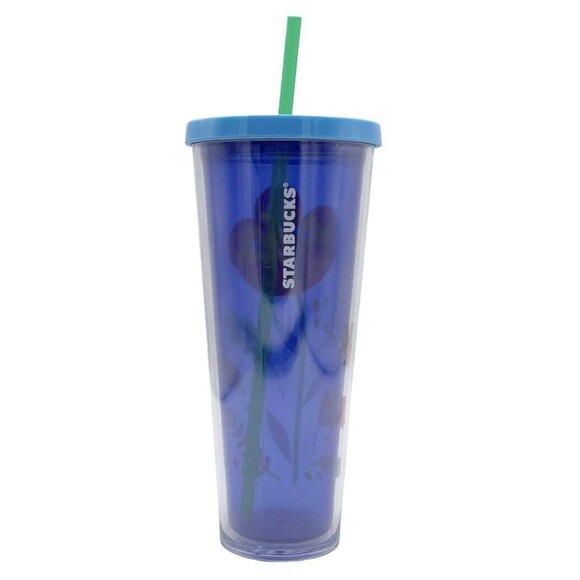 Starbucks Floral Poppy Flower Blue Venti Cold Cup Tumbler Acrylic 24oz W/ Straw - Picture 5 of 9